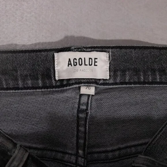 AGOLDE Pinch Waist Skinny Faded Black Stretch Denim Jeans Women's 26x28 Raw Hem - Picture 4 of 7